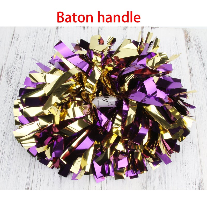 ICObuty Metallic Cheerleader Cheerleading Pom Poms 6 inch 1 Pair 2 Pieces (White) - Image 2